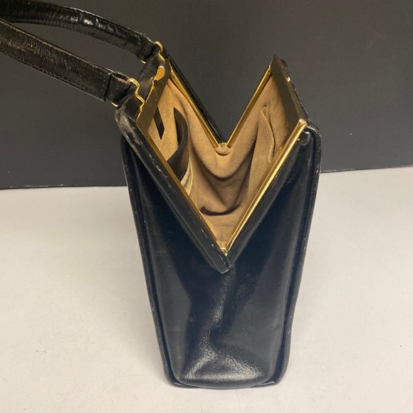 Harrods Black Leather Satchel Purse - Picture 13 of 17